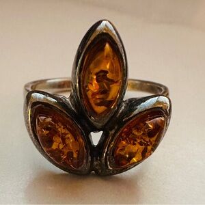 Elegant Amber Silver Ring